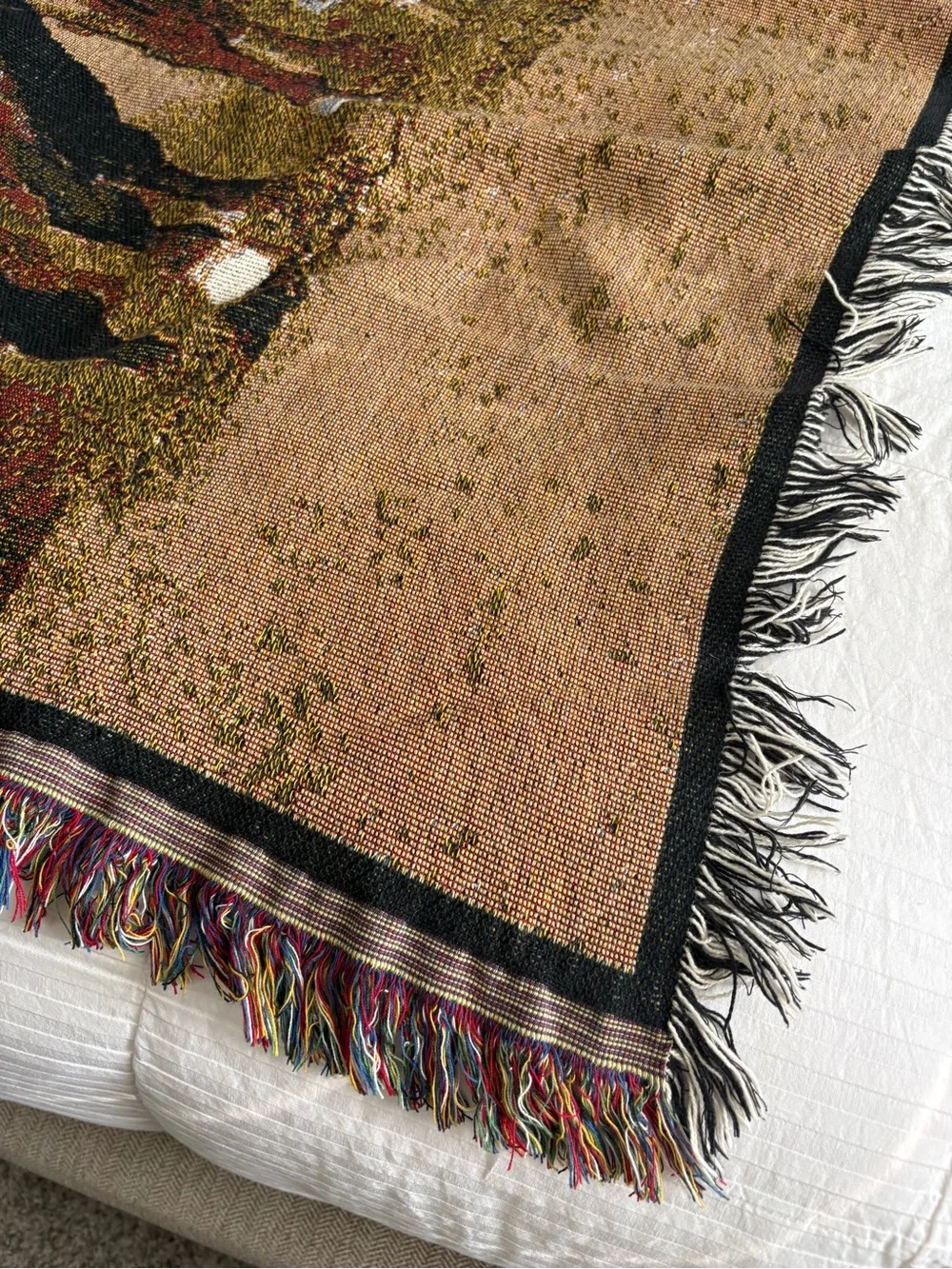 Vintage 90’s Horse Track Racing Jockeys Equestrian Throw Blanket Fringe Ends